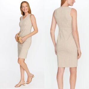 J. MCLAUGHLIN PAULSON V-NECK GINGHAM CUBAN SAND WHITE BUTTON SIDE SHEATH DRESS